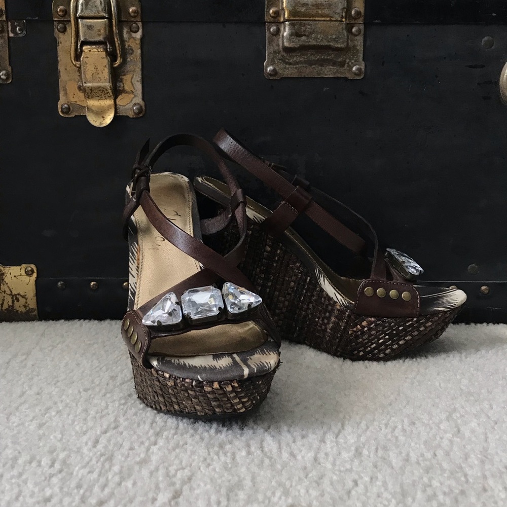 Sam Edelman woven wedges with jeweled toe strap